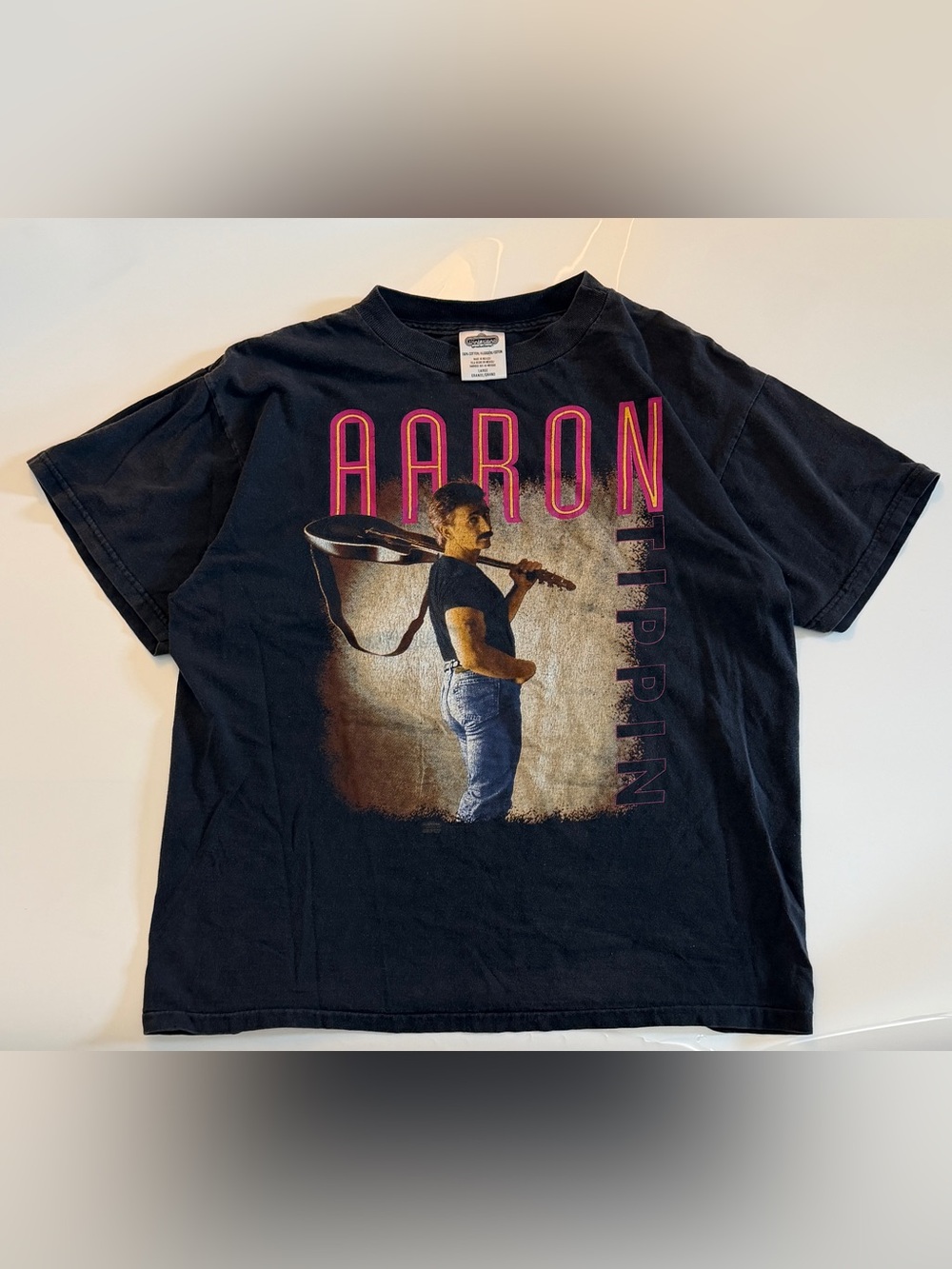 Vintage 90s Aaron Tippin Country Western Rap Tee Winterland Black Pink